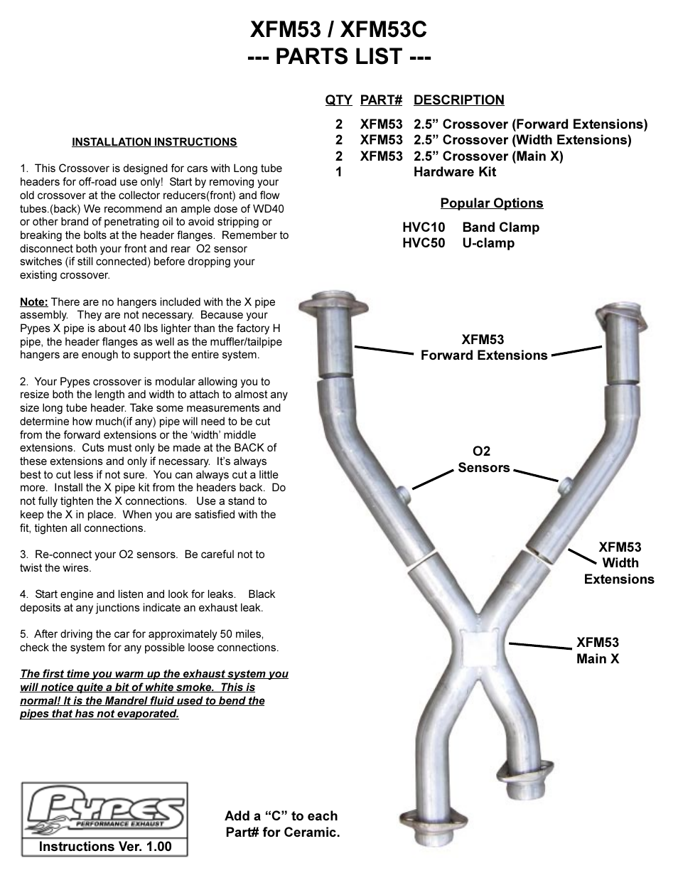Pypes Performance Exhaust XFM53 User Manual | 1 page