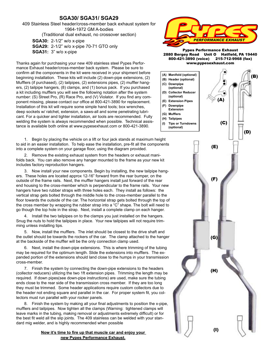 Pypes Performance Exhaust SGA31 User Manual | 1 page