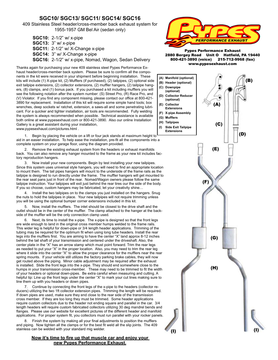 Pypes Performance Exhaust SGC14 User Manual | 1 page