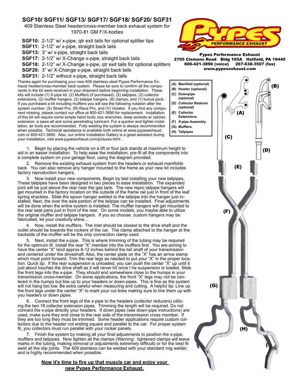 Pypes Performance Exhaust SGF31 User Manual | 1 page