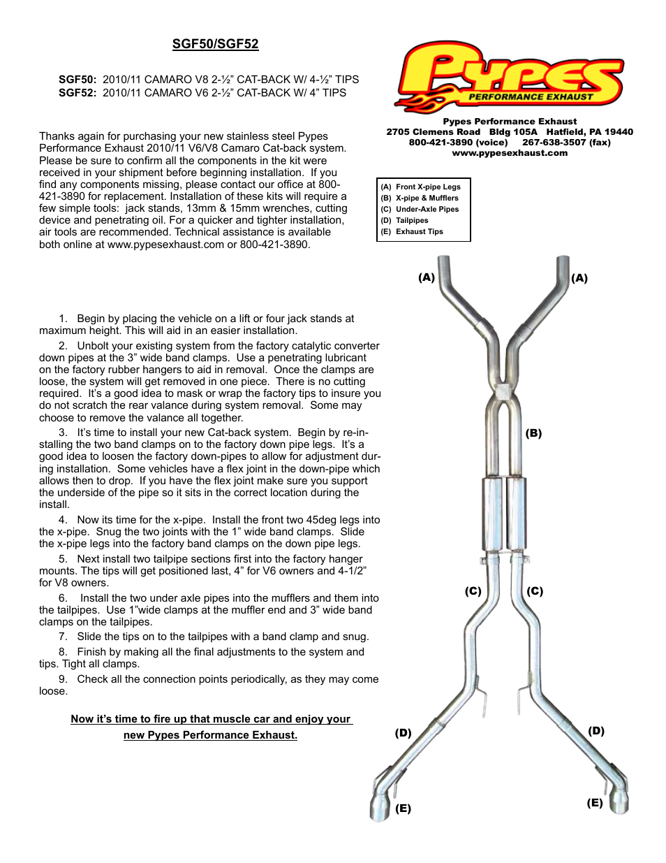 Pypes Performance Exhaust SGF52 User Manual | 1 page