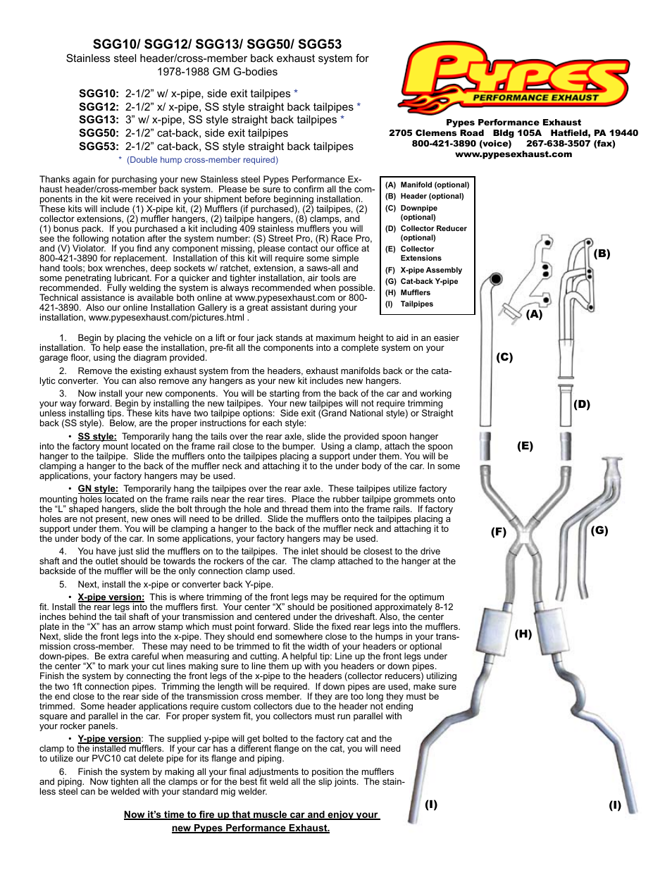 Pypes Performance Exhaust SGG50 User Manual | 1 page