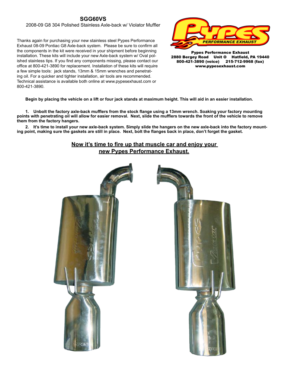 Pypes Performance Exhaust SGG60VS User Manual | 1 page