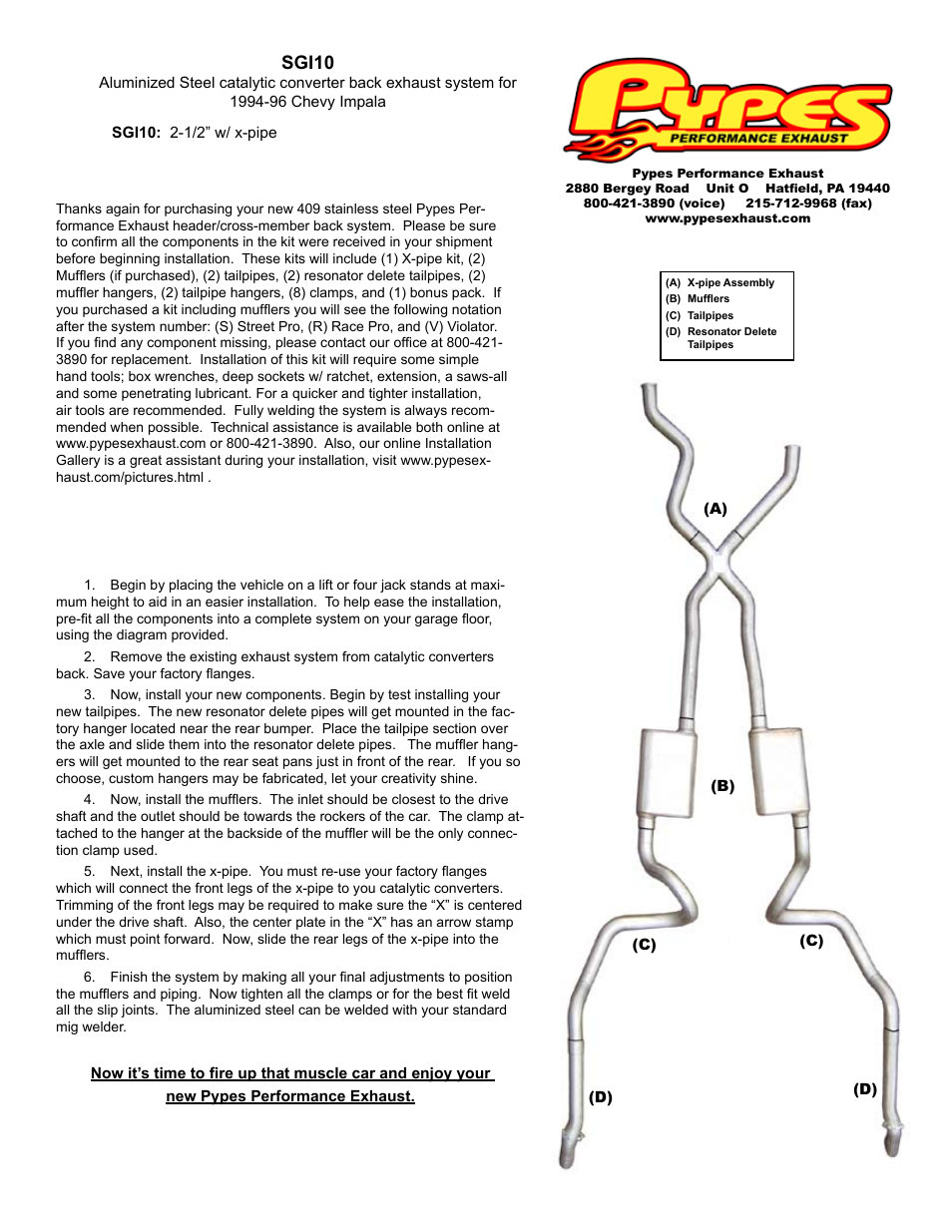 Pypes Performance Exhaust SGI10 User Manual | 1 page