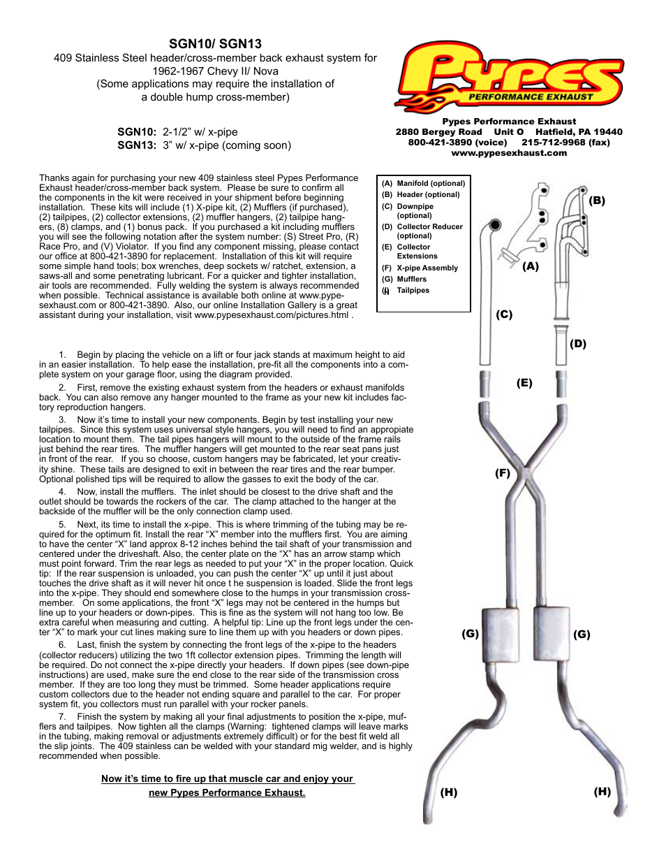 Pypes Performance Exhaust SGN13 User Manual | 1 page