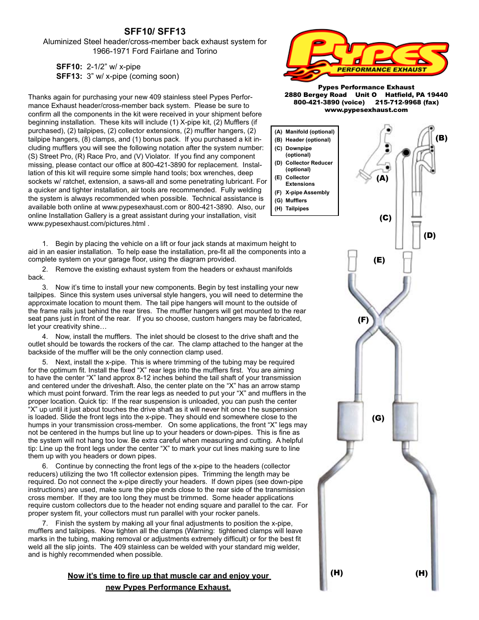Pypes Performance Exhaust SFF13 User Manual | 1 page
