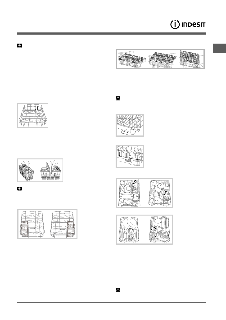 Charger les paniers, Panier du bas, Panier à couverts | Panier du haut | Indesit DSG 573 User Manual | Page 29 / 84