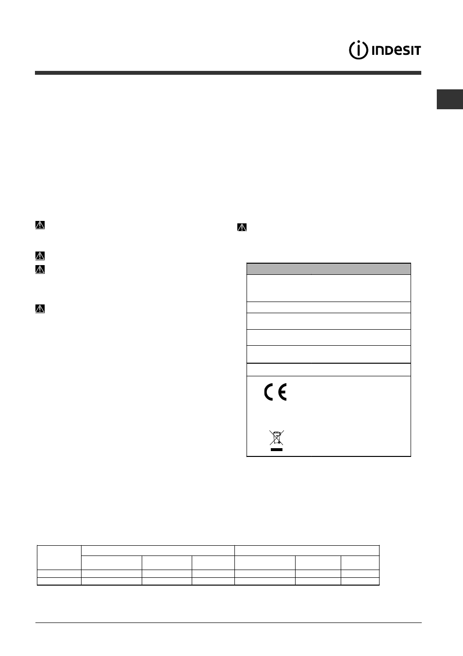 Avvertenze per il primo lavaggio | Indesit DSG 573 User Manual | Page 3 / 84