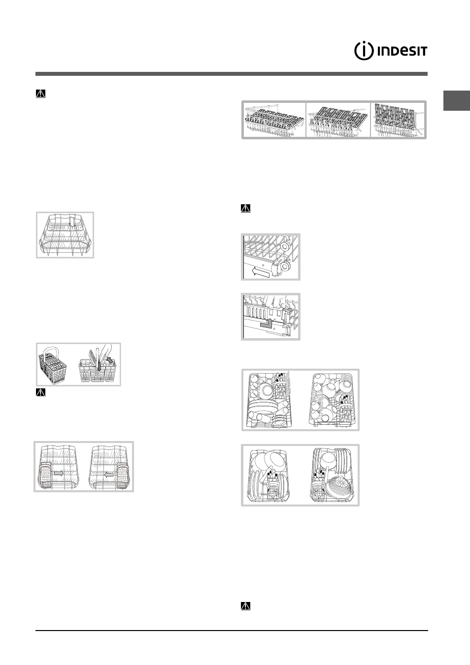 Beschickung der körbe, Unterer geschirrkorb, Besteckkorb | Oberer geschirrkorb | Indesit DSG 573 User Manual | Page 41 / 84