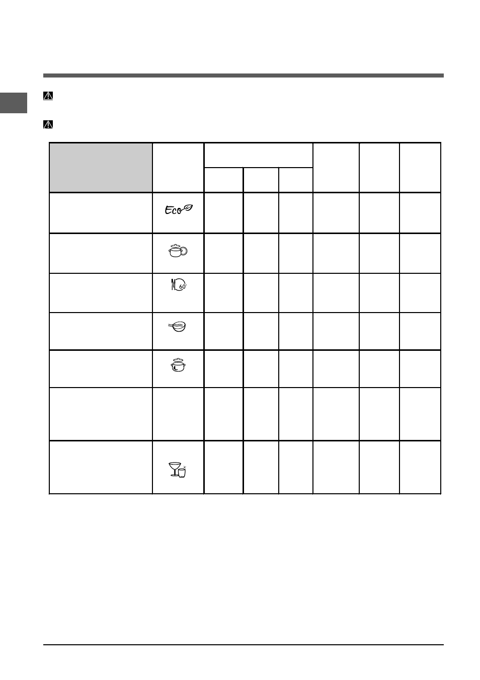 Spülprogramme | Indesit DSG 573 User Manual | Page 44 / 84