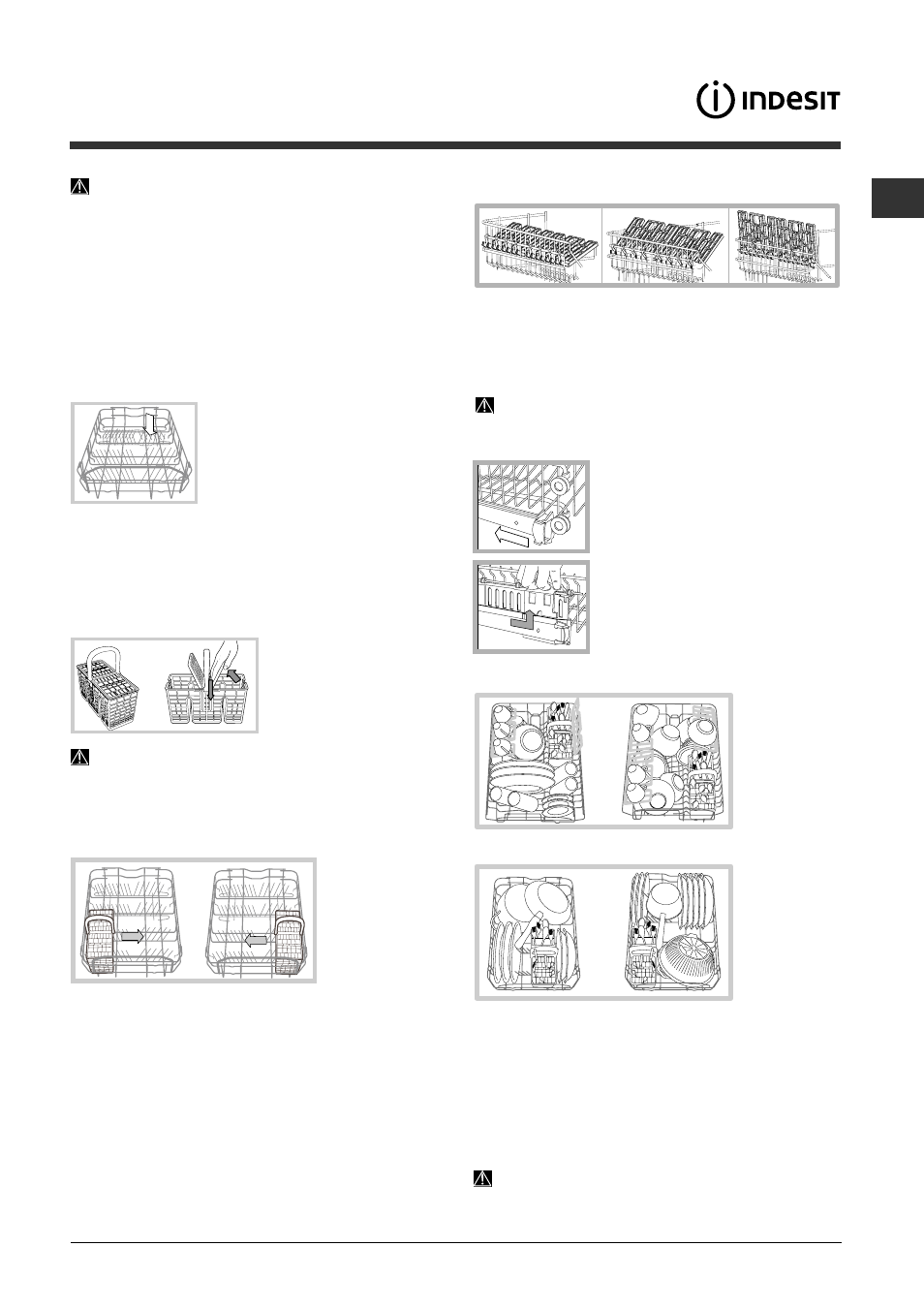 Caricare i cestelli, Cesto inferiore, Cestino delle posate | Cesto superiore | Indesit DSG 573 User Manual | Page 5 / 84