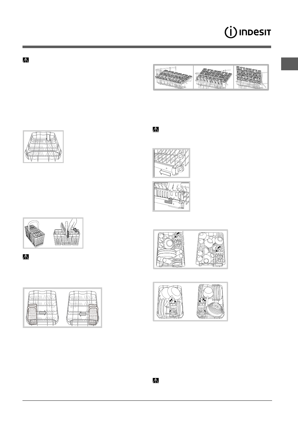 Het laden van de rekken, Onderrek, Bestekkorf | Bovenrek | Indesit DSG 573 User Manual | Page 53 / 84