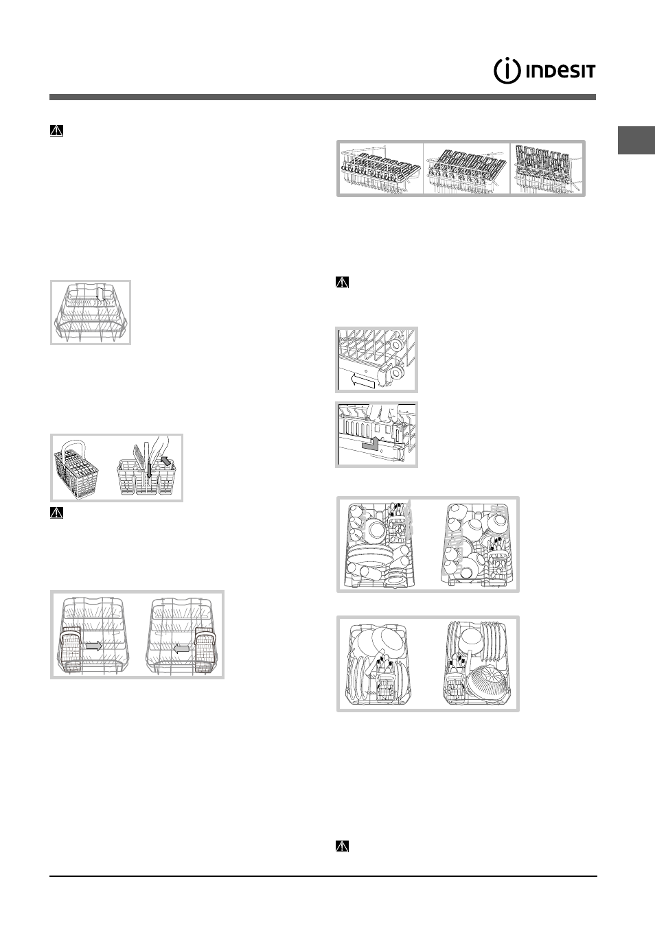 Cargar los cestos, Cesto inferior, Cesto de los cubiertos | Cesto superior | Indesit DSG 573 User Manual | Page 65 / 84