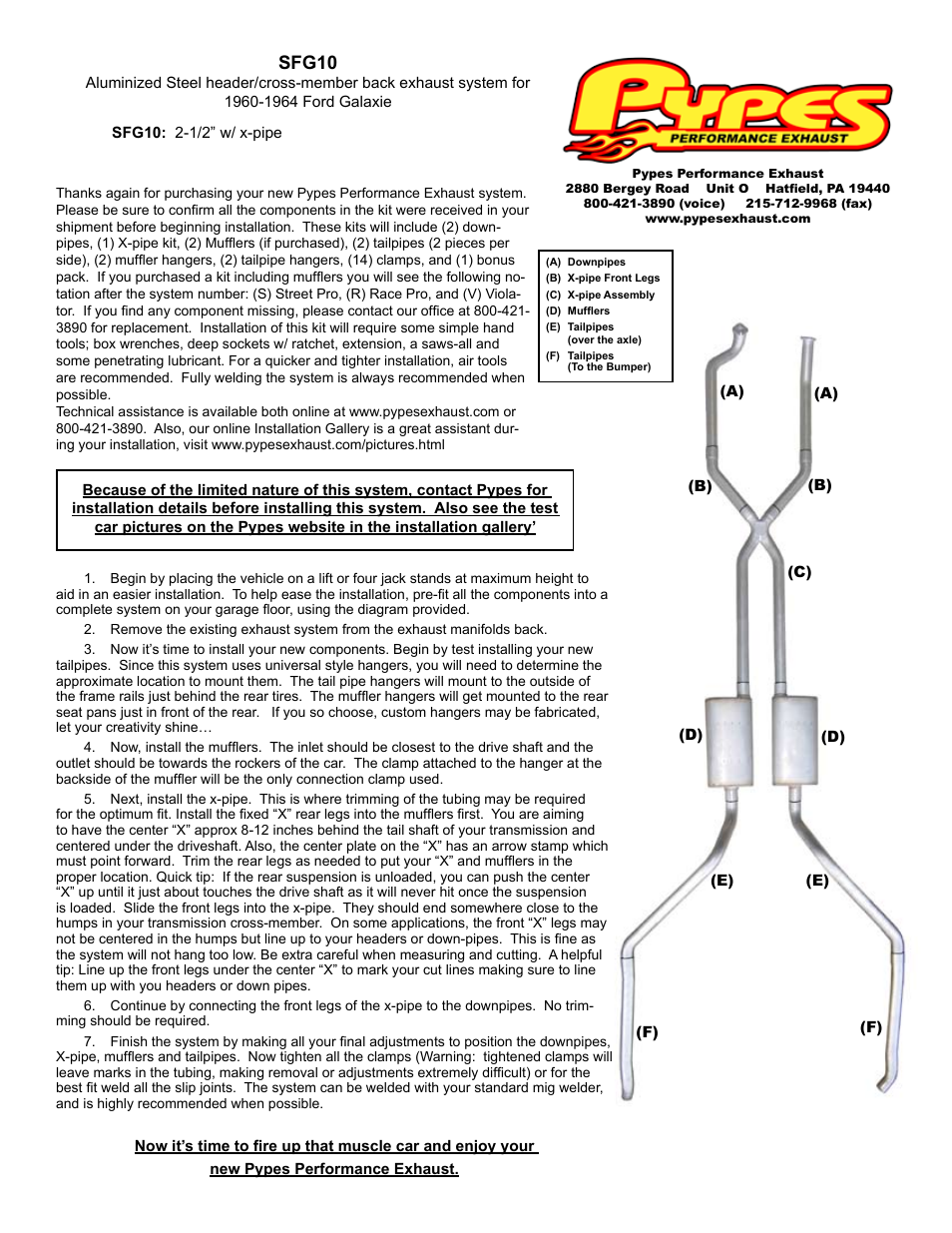 Pypes Performance Exhaust SFG10 User Manual | 1 page