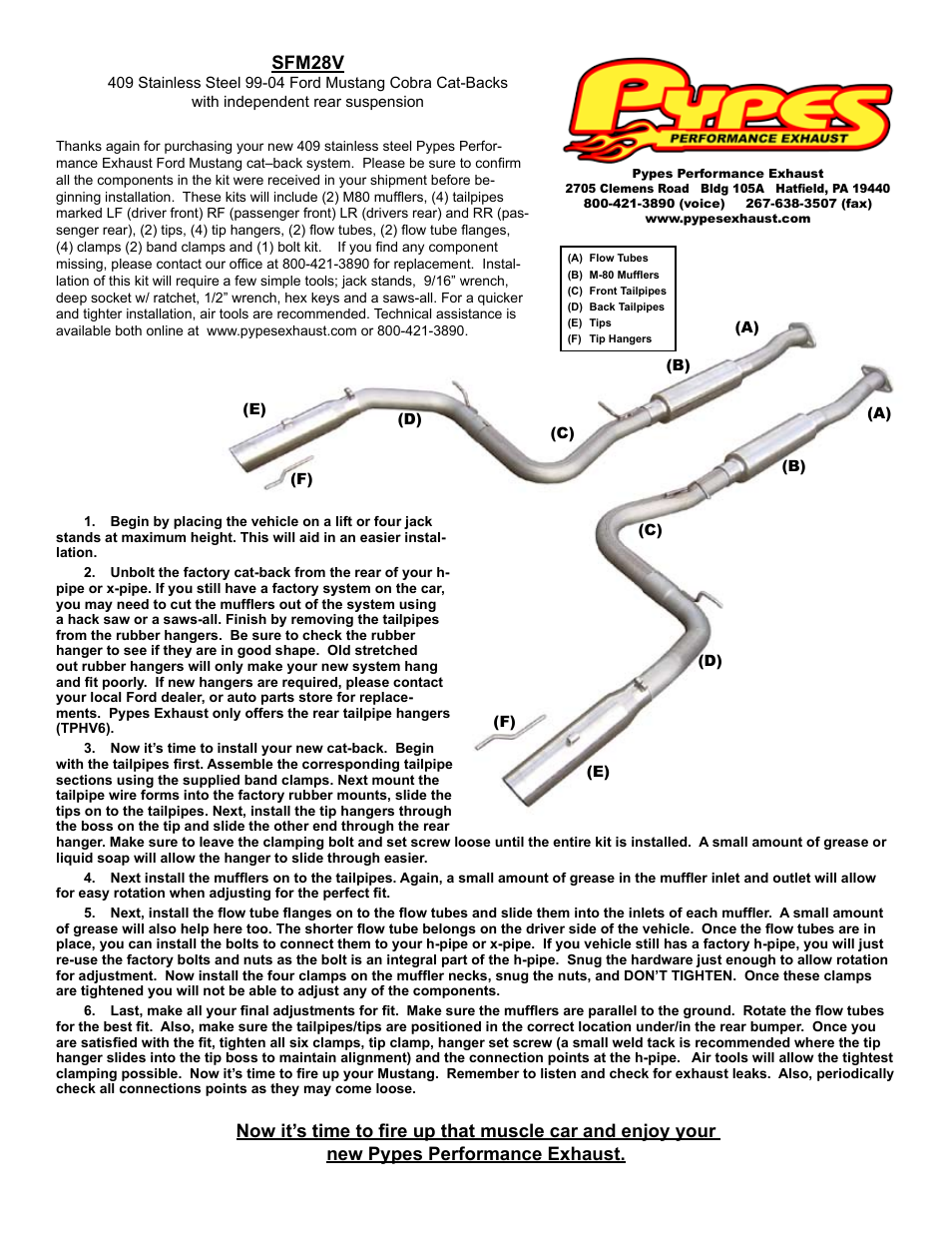 Pypes Performance Exhaust SFM28V User Manual | 1 page