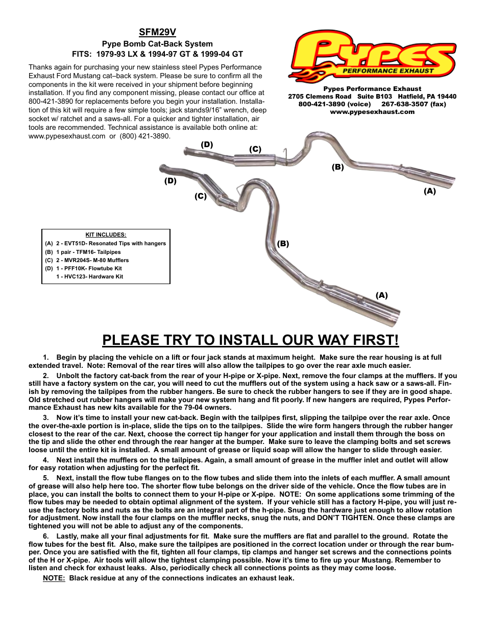 Pypes Performance Exhaust SFM29V User Manual | 1 page