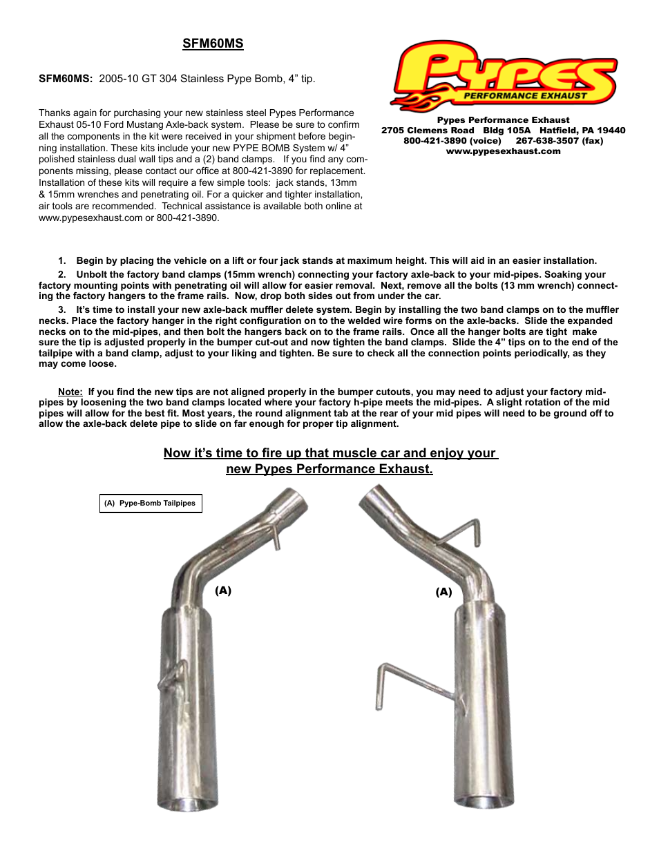 Pypes Performance Exhaust SFM60MS User Manual | 1 page