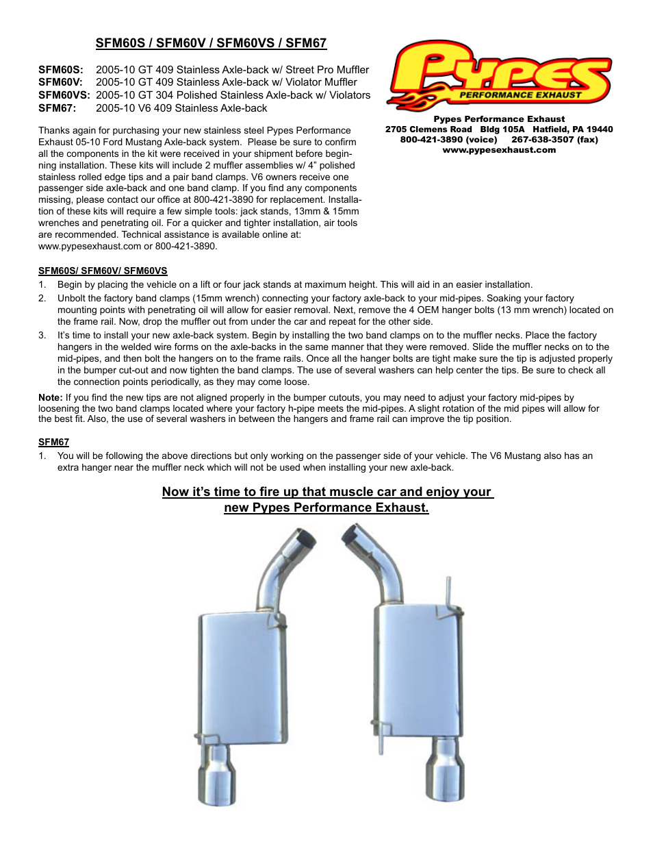 Pypes Performance Exhaust SFM67 User Manual | 1 page