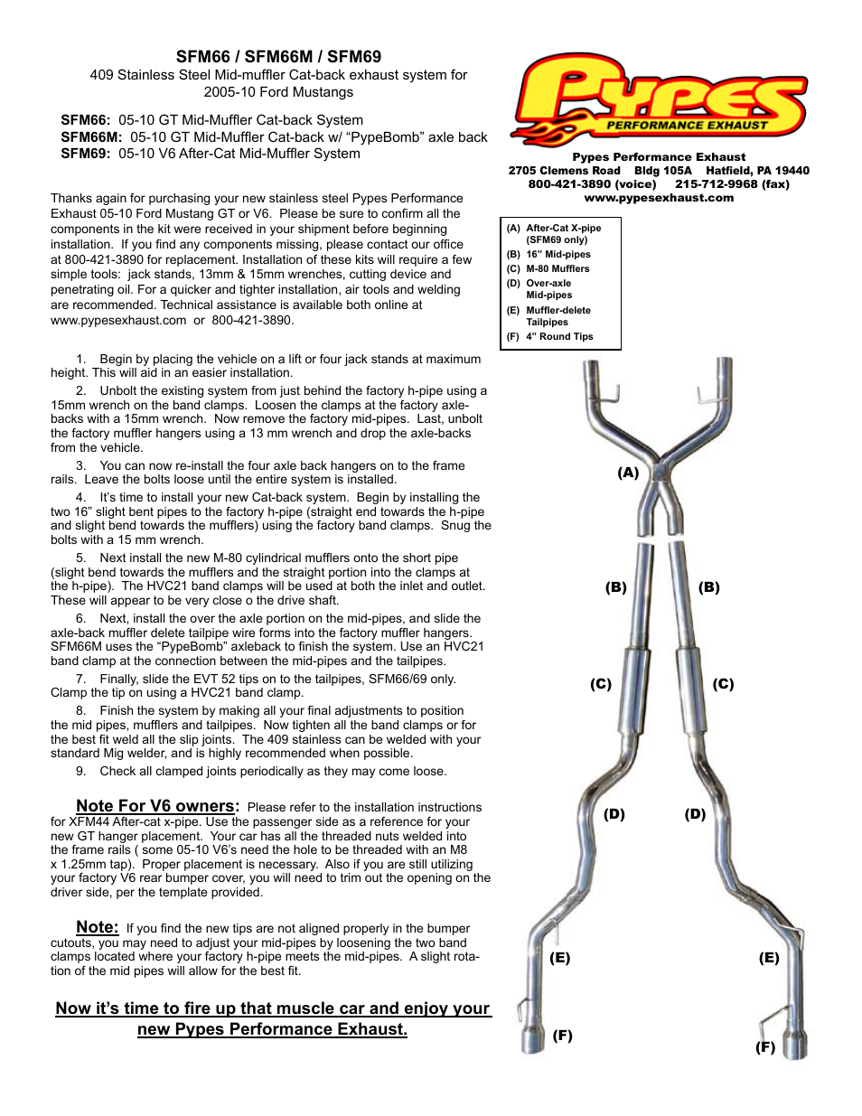 Pypes Performance Exhaust SFM69 User Manual | 1 page