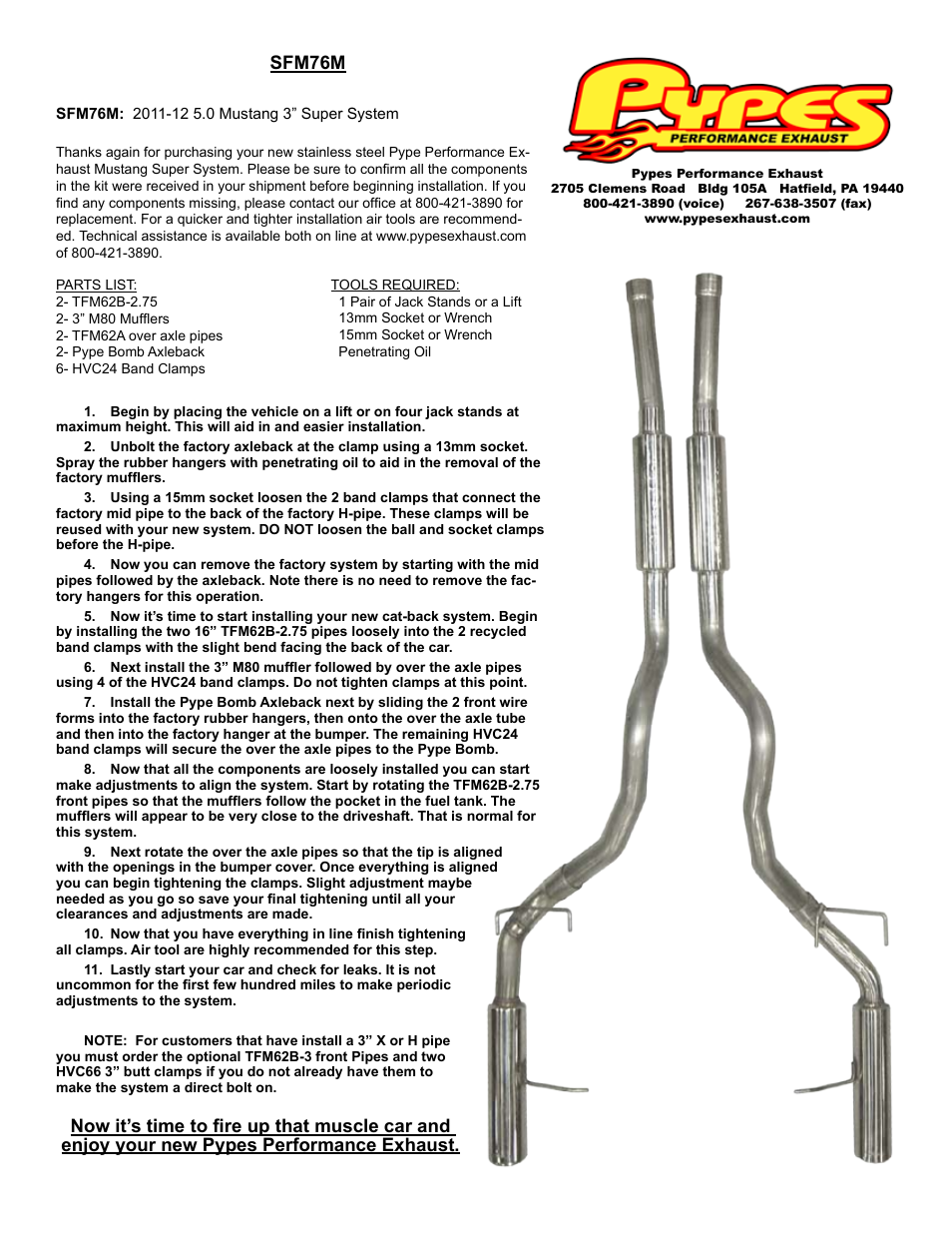 Pypes Performance Exhaust SFM76M User Manual | 1 page