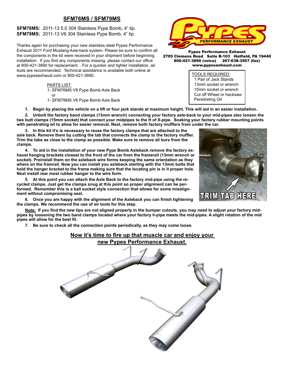 Pypes Performance Exhaust SFM79MS User Manual | 1 page