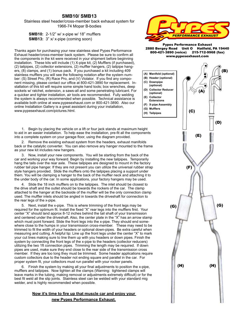 Pypes Performance Exhaust SMB13 User Manual | 1 page