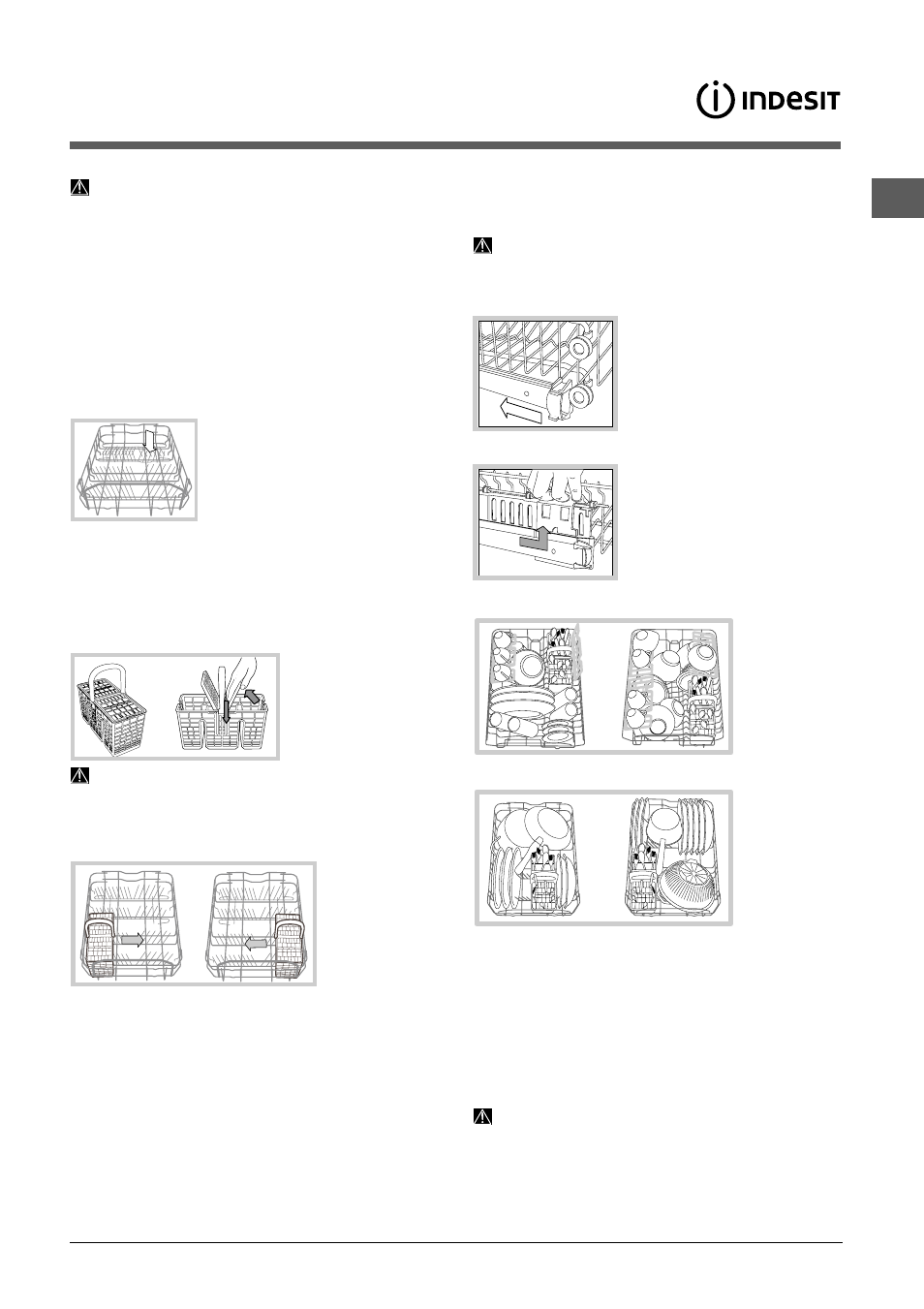 Charger les paniers, Panier du bas, Panier à couverts | Panier du haut | Indesit DIS 16 A User Manual | Page 27 / 80