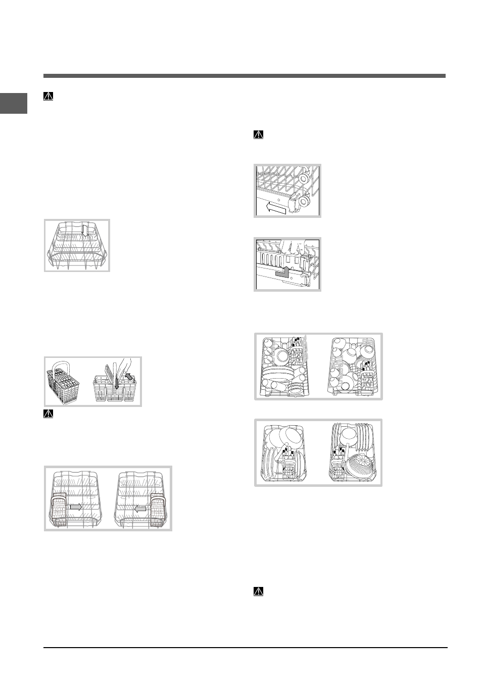 Beschickung der körbe, Unterer geschirrkorb, Besteckkorb | Oberer geschirrkorb | Indesit DIS 16 A User Manual | Page 38 / 80