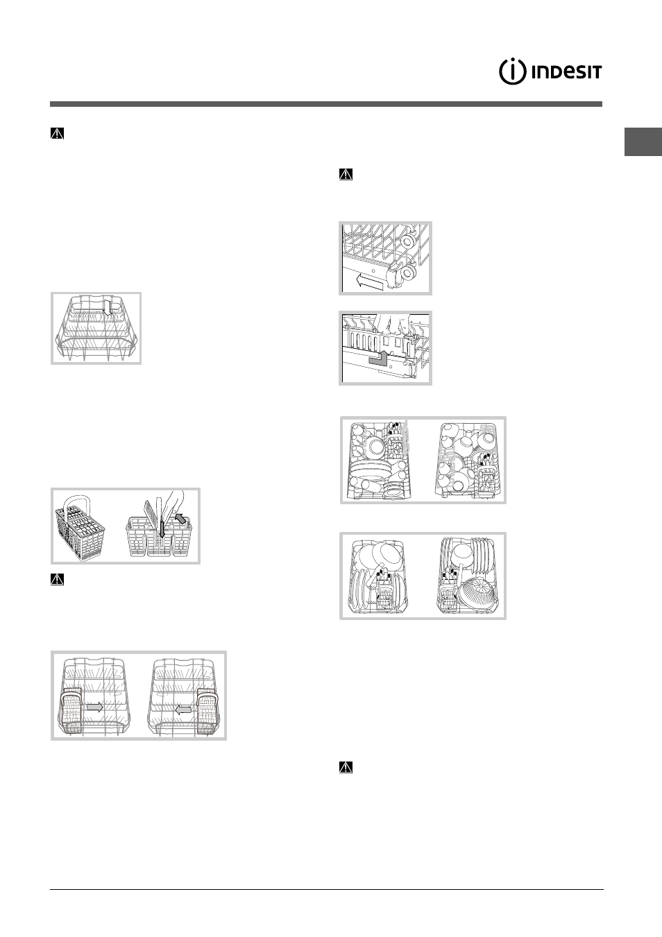 Het laden van de rekken, Onderrek, Bestekkorf | Bovenrek | Indesit DIS 16 A User Manual | Page 49 / 80