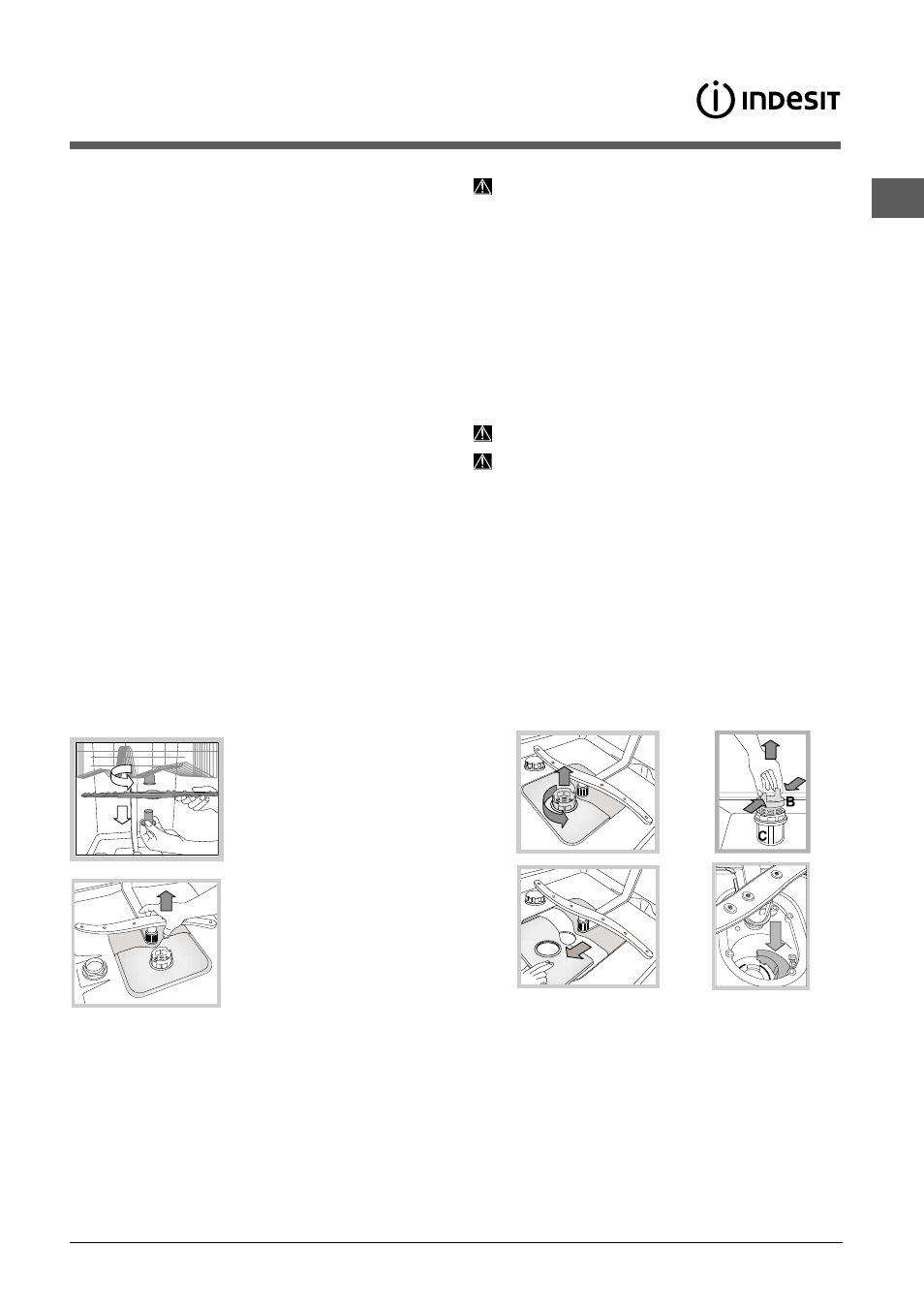 Onderhoud en verzorging, Water en elektrische stroom afsluiten, Reinigen van de afwasautomaat | Vermijden van vervelende luchtjes, Reinigen van de sproeiarmen, Reinigen van de filters | Indesit DIS 16 A User Manual | Page 53 / 80