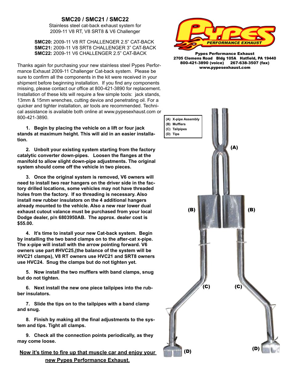Pypes Performance Exhaust SMC22 User Manual | 1 page