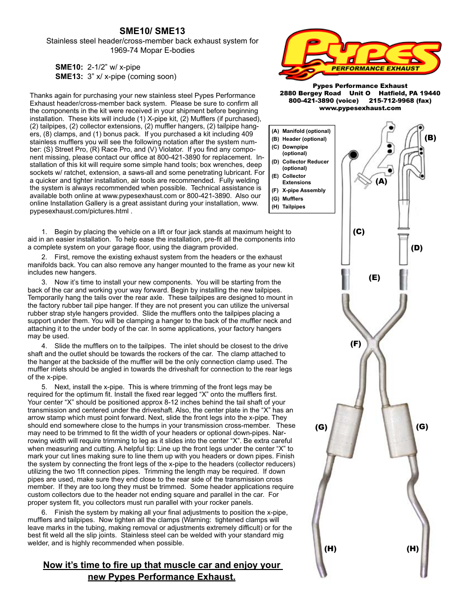 Pypes Performance Exhaust SME13 User Manual | 1 page