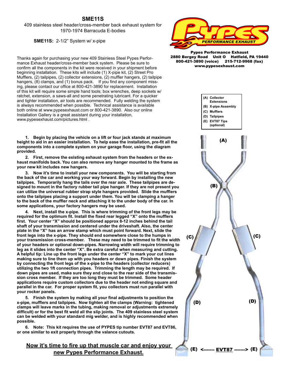 Pypes Performance Exhaust SME11S User Manual | 1 page