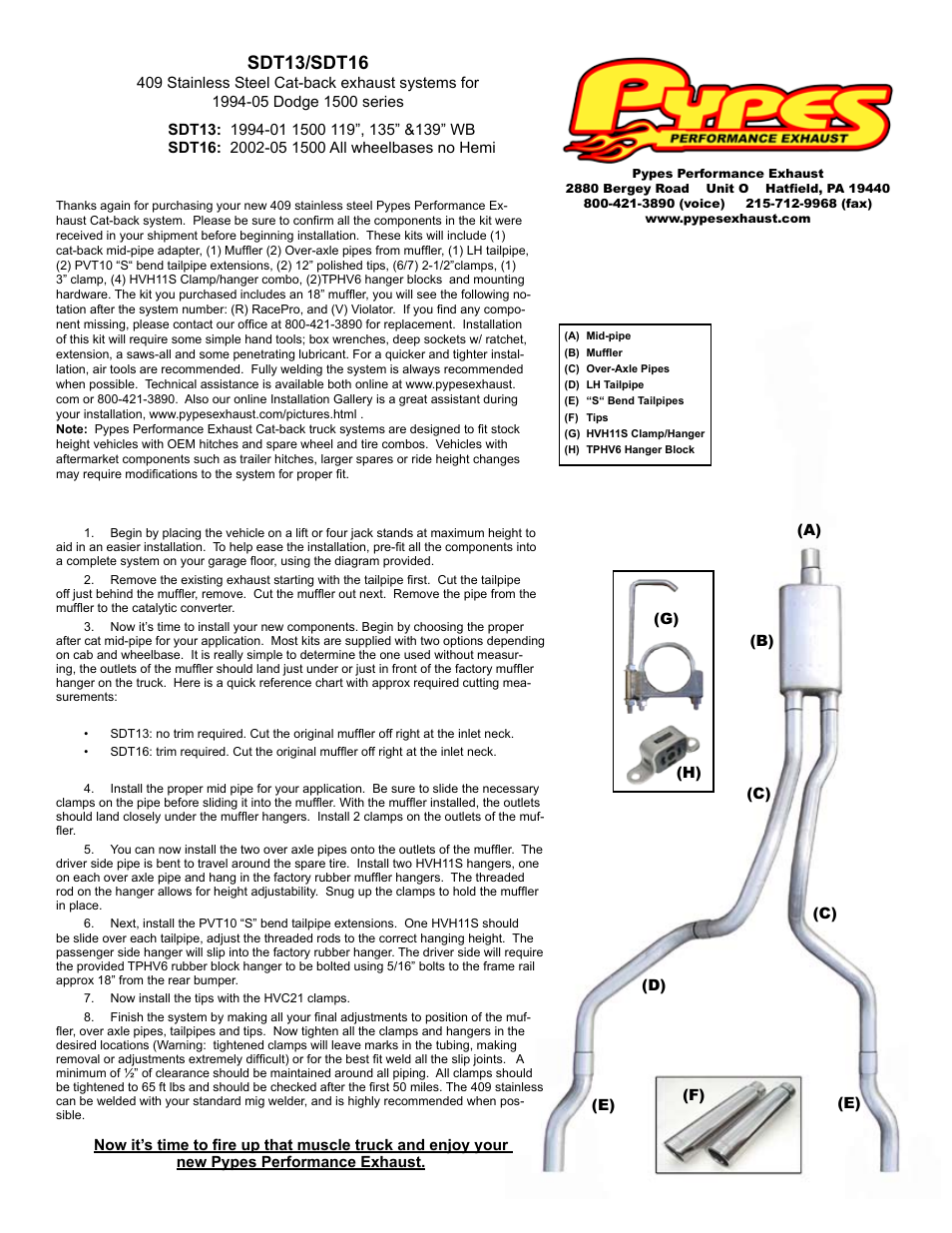 Pypes Performance Exhaust SDT16 User Manual | 1 page
