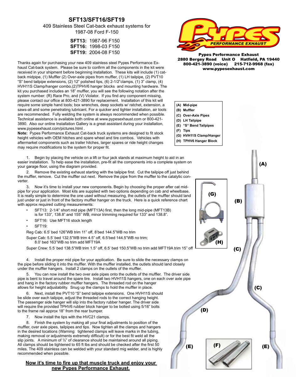 Pypes Performance Exhaust SFT19 User Manual | 1 page