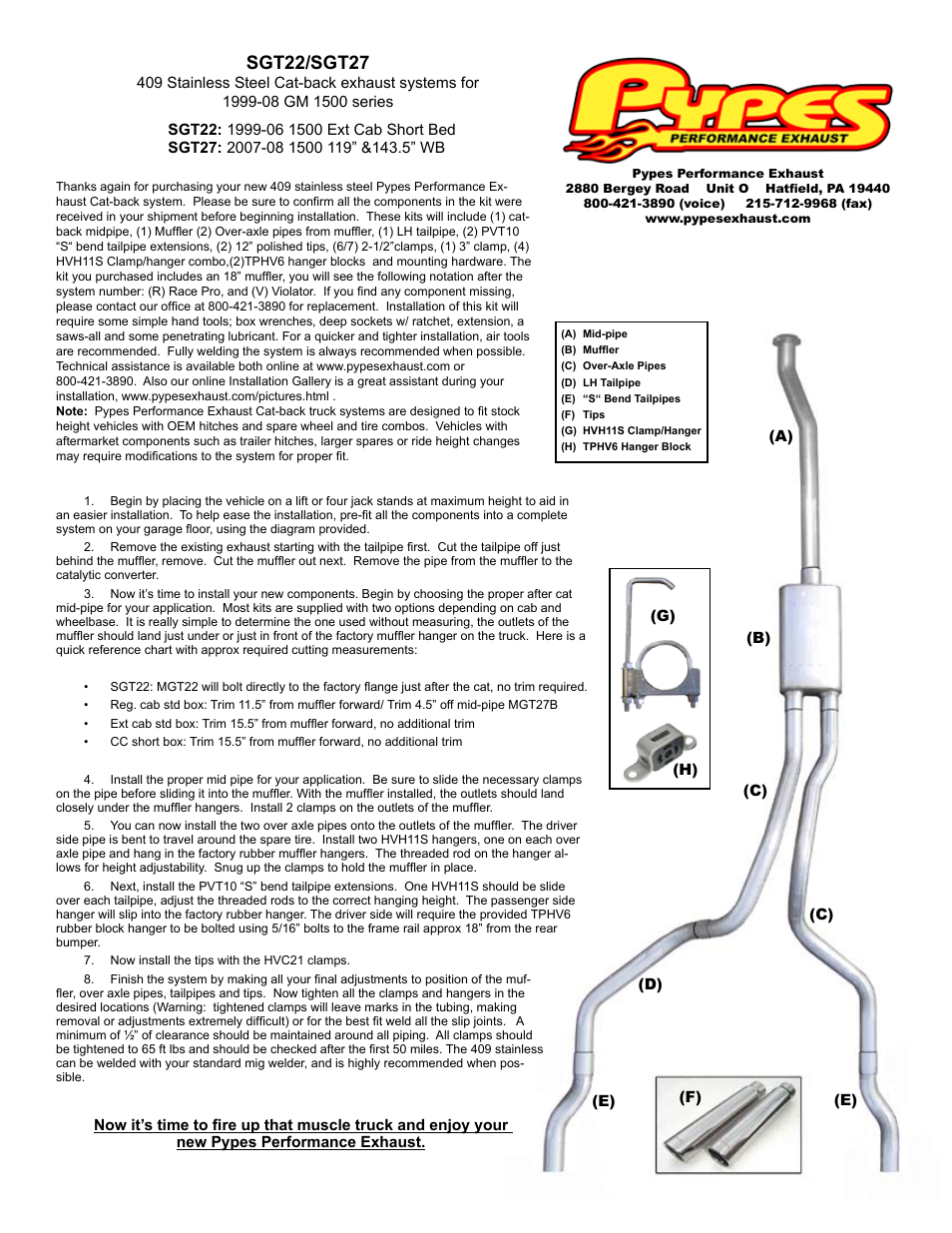 Pypes Performance Exhaust SGT27 User Manual | 1 page