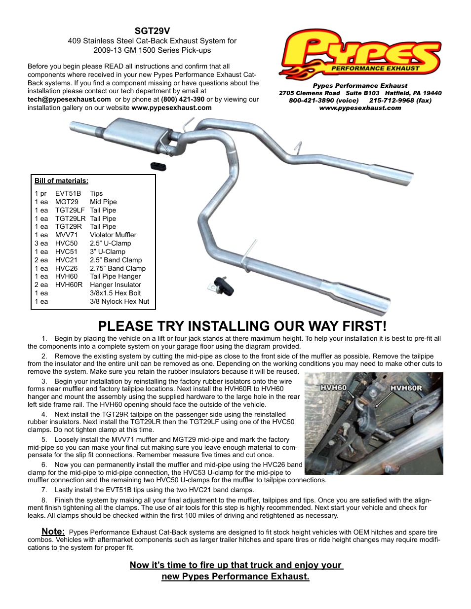 Pypes Performance Exhaust SGT29V User Manual | 1 page