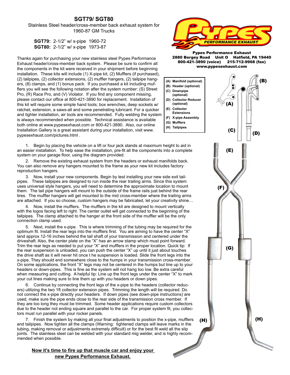 Pypes Performance Exhaust SGT80 User Manual | 1 page