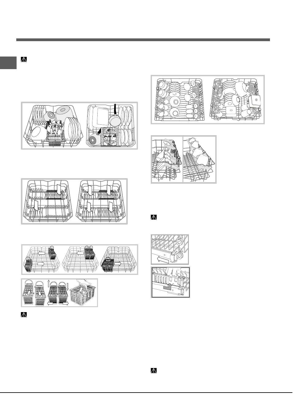 Loading the racks, Lower rack and cutlery basket, Upper rack | Indesit DIF 04 User Manual | Page 16 / 80