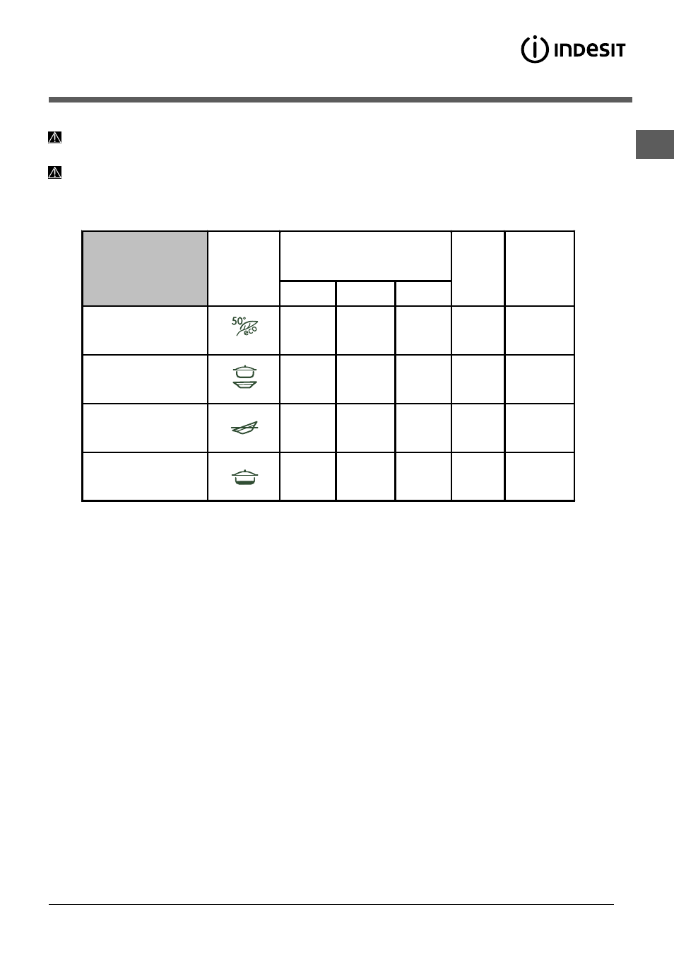 Programmes | Indesit DIF 04 User Manual | Page 29 / 80