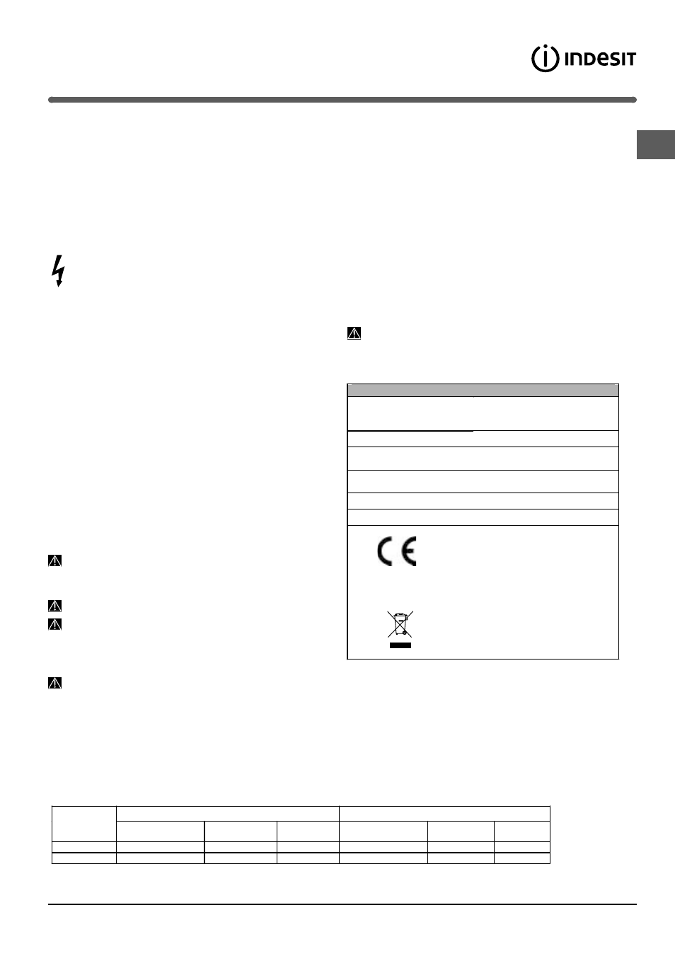 Avvertenze per il primo lavaggio | Indesit DIF 04 User Manual | Page 3 / 80