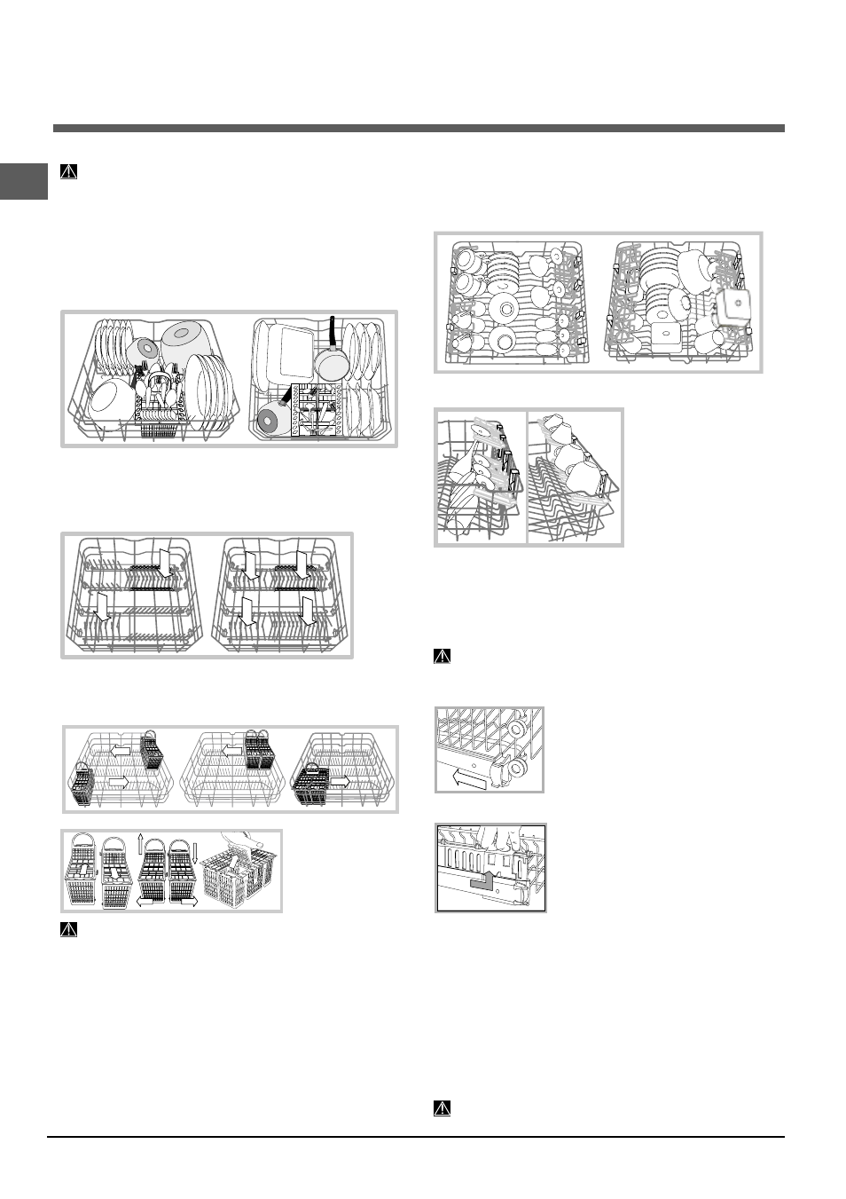 Beschickung der körbe, Unterer korb und besteckkorb, Oberer korb | Indesit DIF 04 User Manual | Page 38 / 80