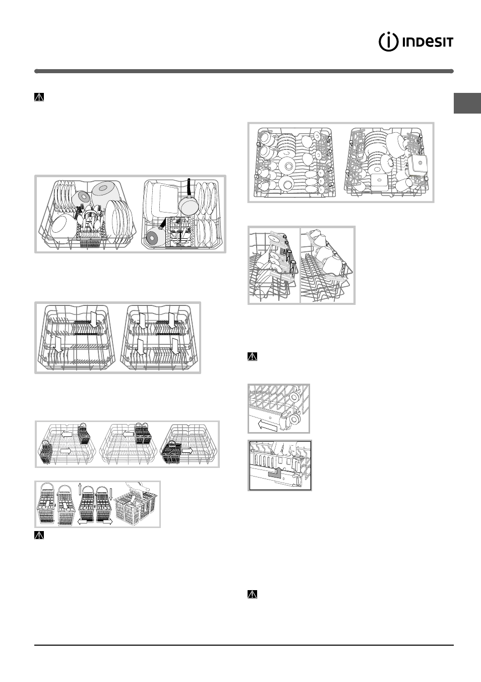 Caricare i cestelli, Cesto inferiore e cestino posate, Cesto superiore | Indesit DIF 04 User Manual | Page 5 / 80