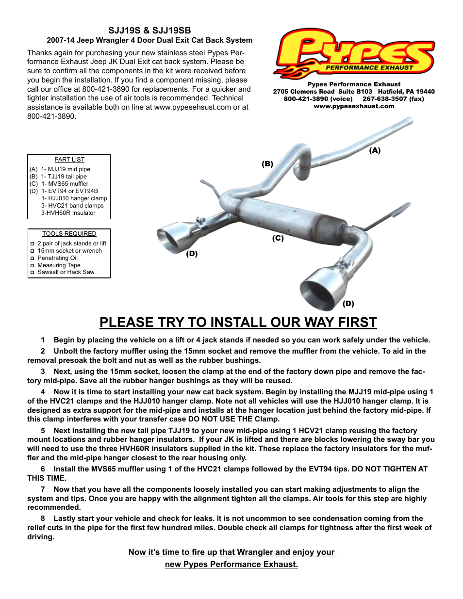 Pypes Performance Exhaust SJJ19S User Manual | 1 page