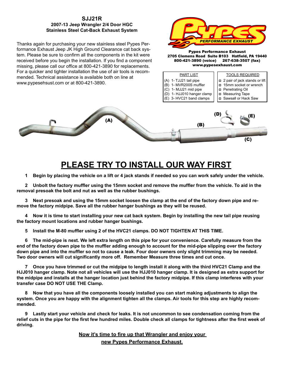 Pypes Performance Exhaust SJJ21R User Manual | 1 page