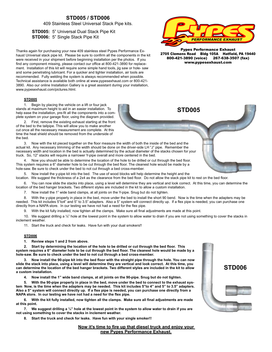Pypes Performance Exhaust STD006 User Manual | 1 page