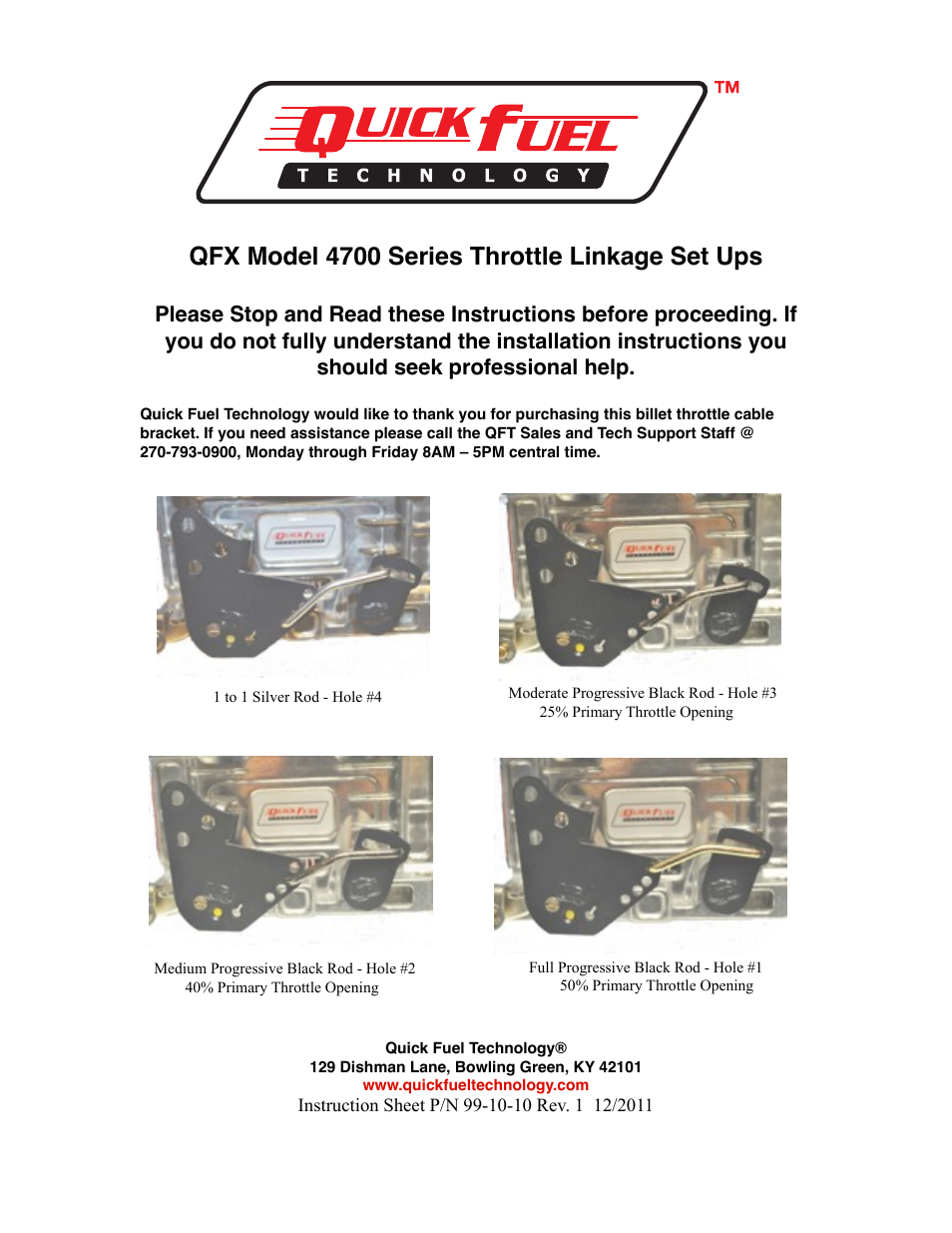 Quick Fuel Technology 4700 Series Throttle Linkage Set Ups User Manual | 1 page