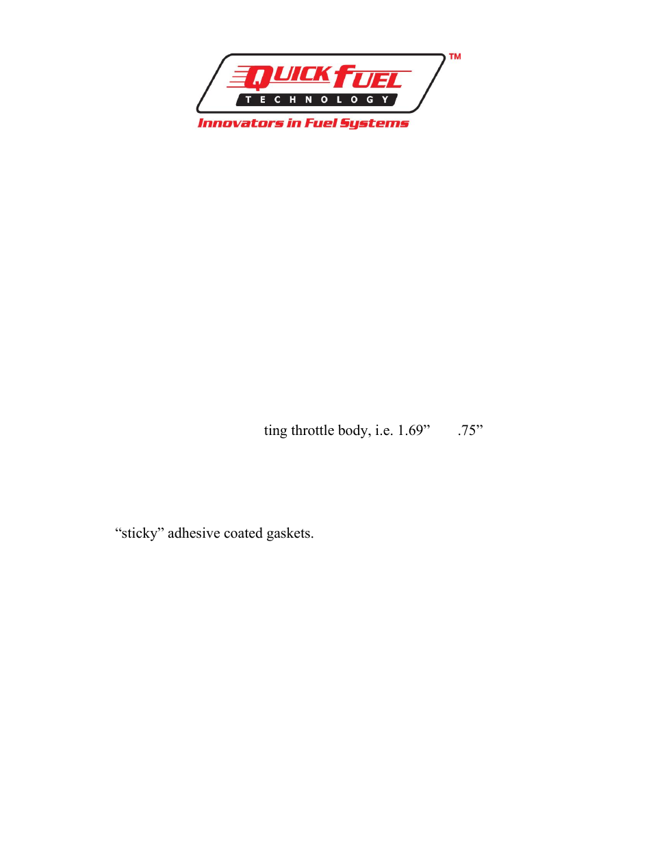 Quick Fuel Technology Carburetor Main Body User Manual | 3 pages