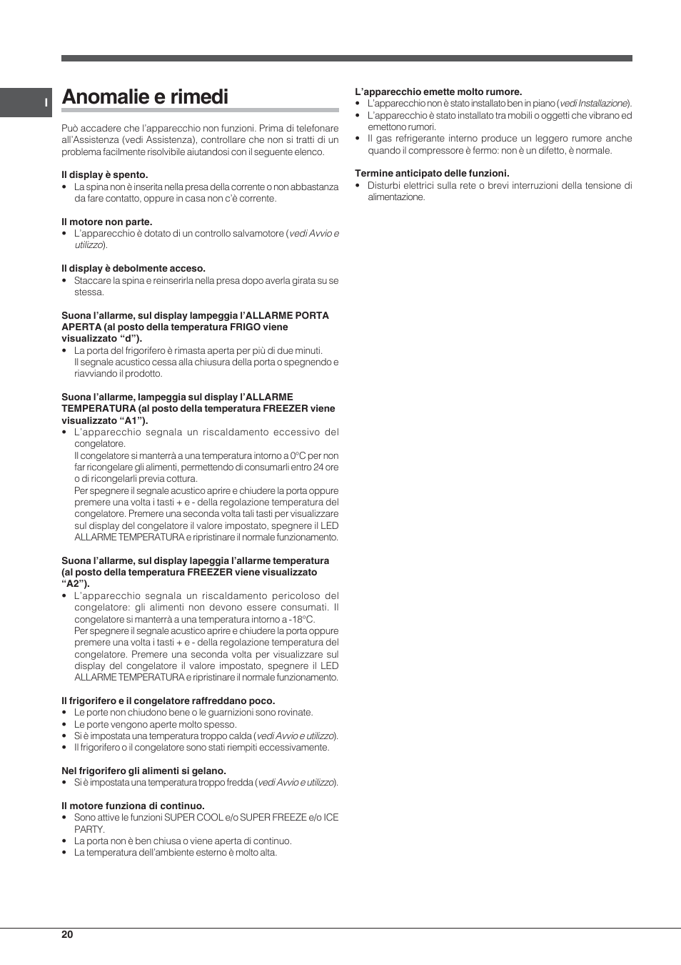 Anomalie e rimedi | Indesit PBAA 33 F D User Manual | Page 20 / 52