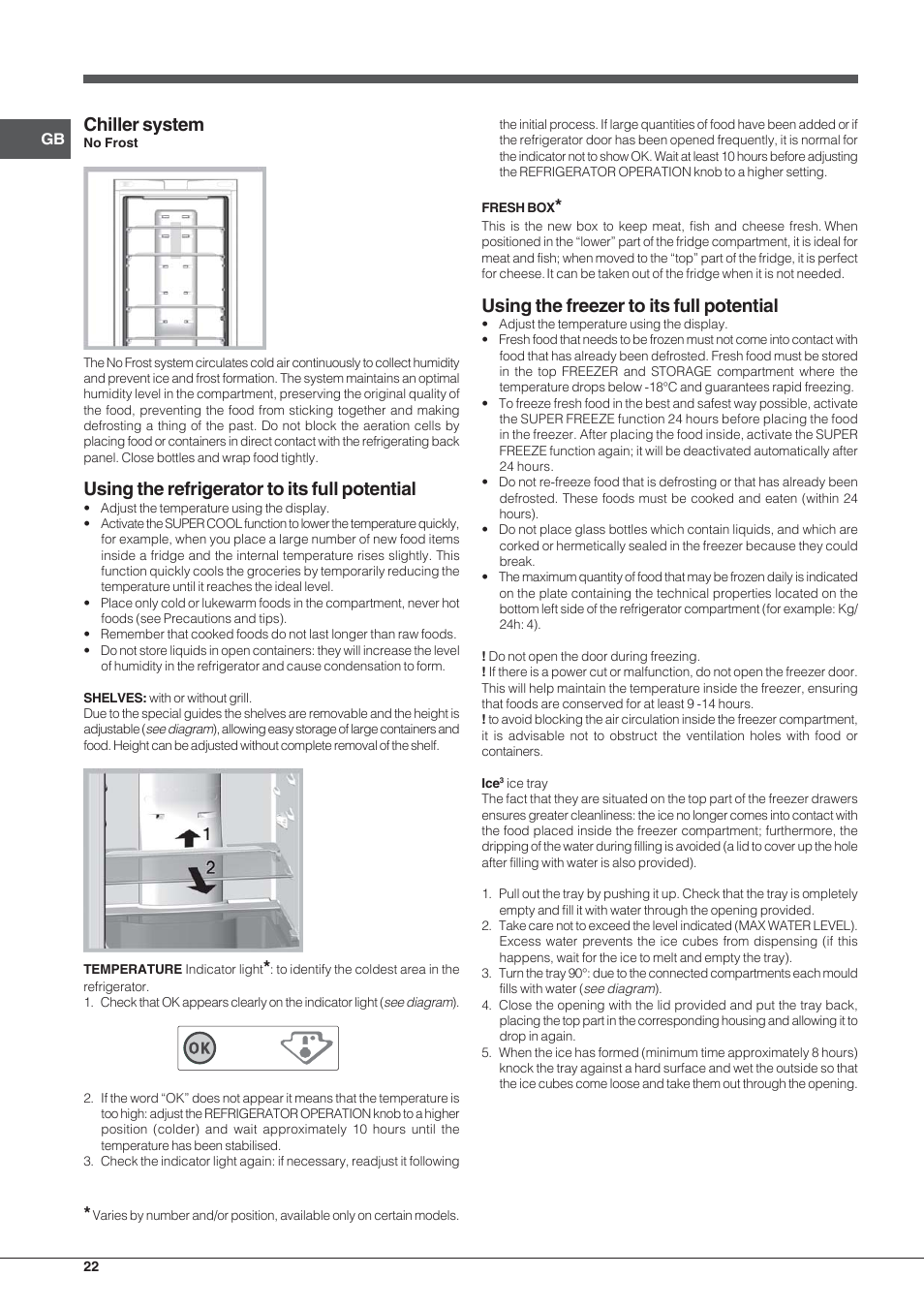 Chiller system, Using the refrigerator to its full potential, Using the freezer to its full potential | Indesit PBAA 33 F D User Manual | Page 22 / 52